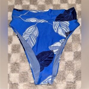 Aerie swim Blue Leaf Print High-Waisted Bikini Bottom size Large